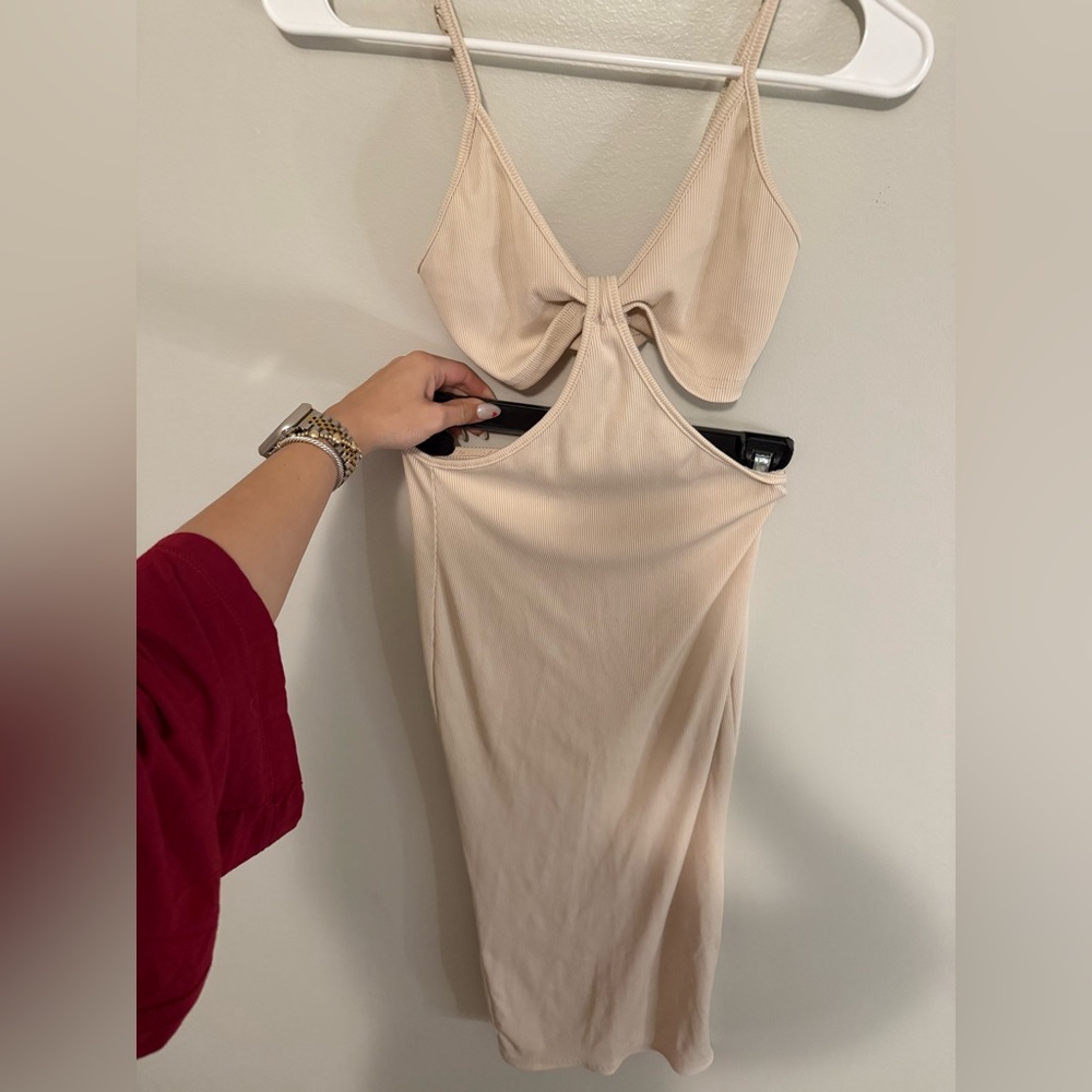 Beige Cut-Out Bodycon Dress